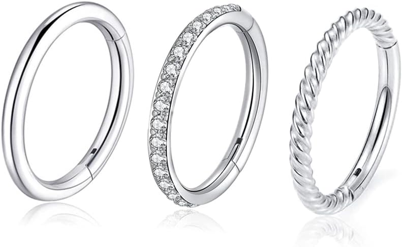HQLA 16G 18G 6mm 8mm 10mm Hinged Clicker Segment CZ Twisted Clicker Nose Rings Hoop Helix Cartilage Daith Tragus Sleeper Earrings Body Piercing for Women Men - Image 1